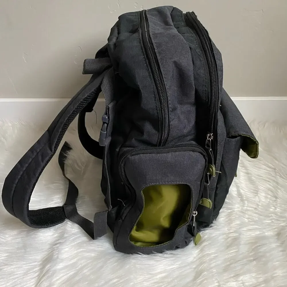 Eddie Bauer Gray With Green Accents Large Backpack Diaper Bag Gender Neutral